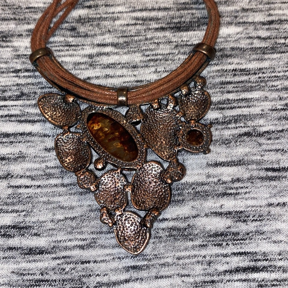 Multi-Stone Brown Triangular Statement Necklace O… - image 5